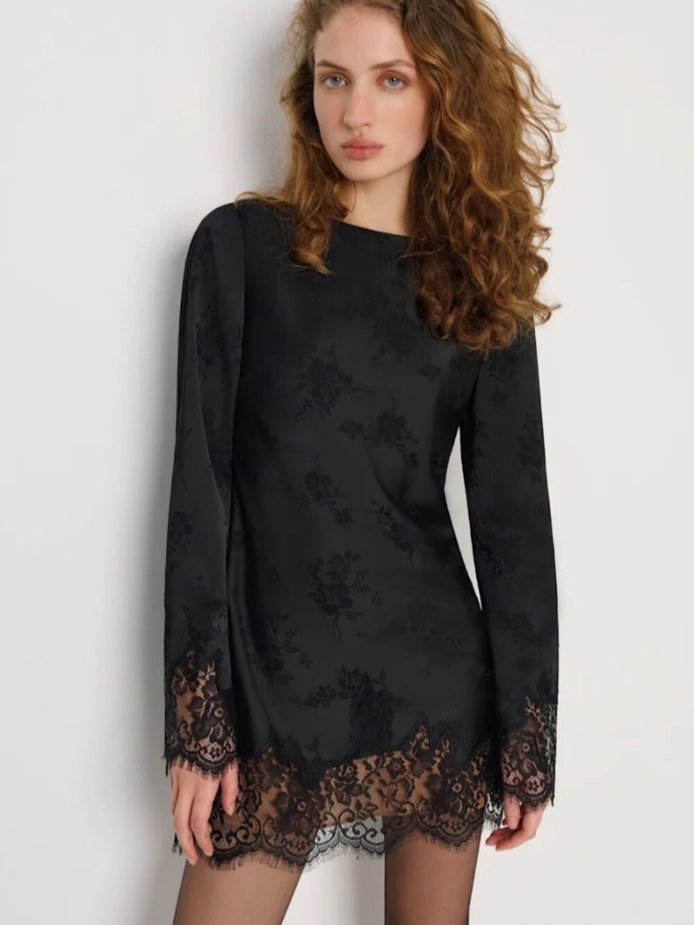 NEW Reformation Blanche Mini Lace Dress Black Jacquard | size S